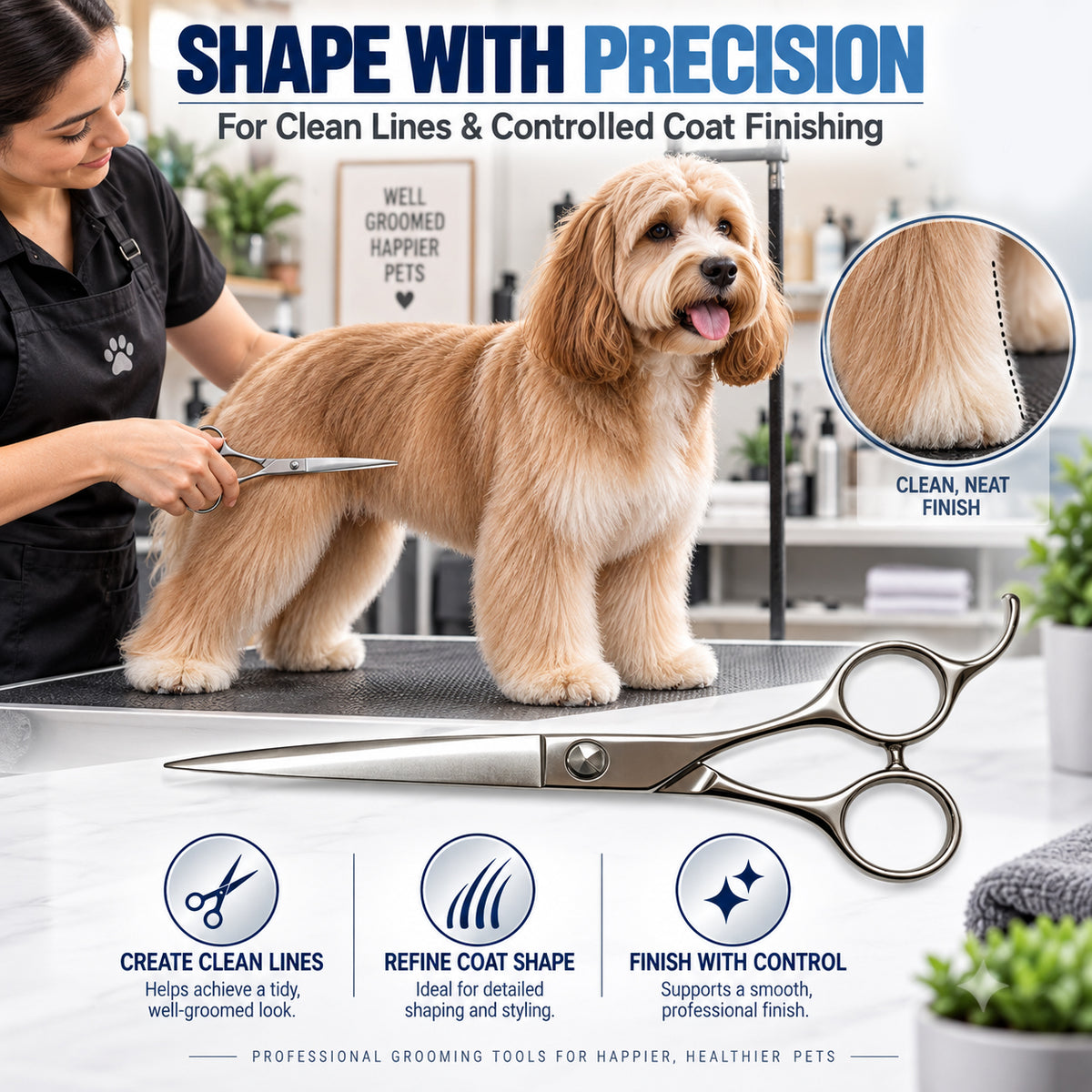 Drooma  Professional Dog Grooming Straight Scissors | Stainless Steel Pet Cutting Shears with Finger Rest | Sharp Precision Trimming Shear for Dogs & Cats