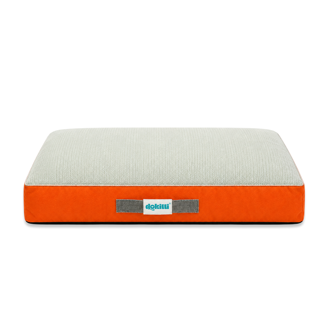 Orange Grey Comfort Cushion Pet Bed | Weather-Resistant | 33.5×21.5 IN