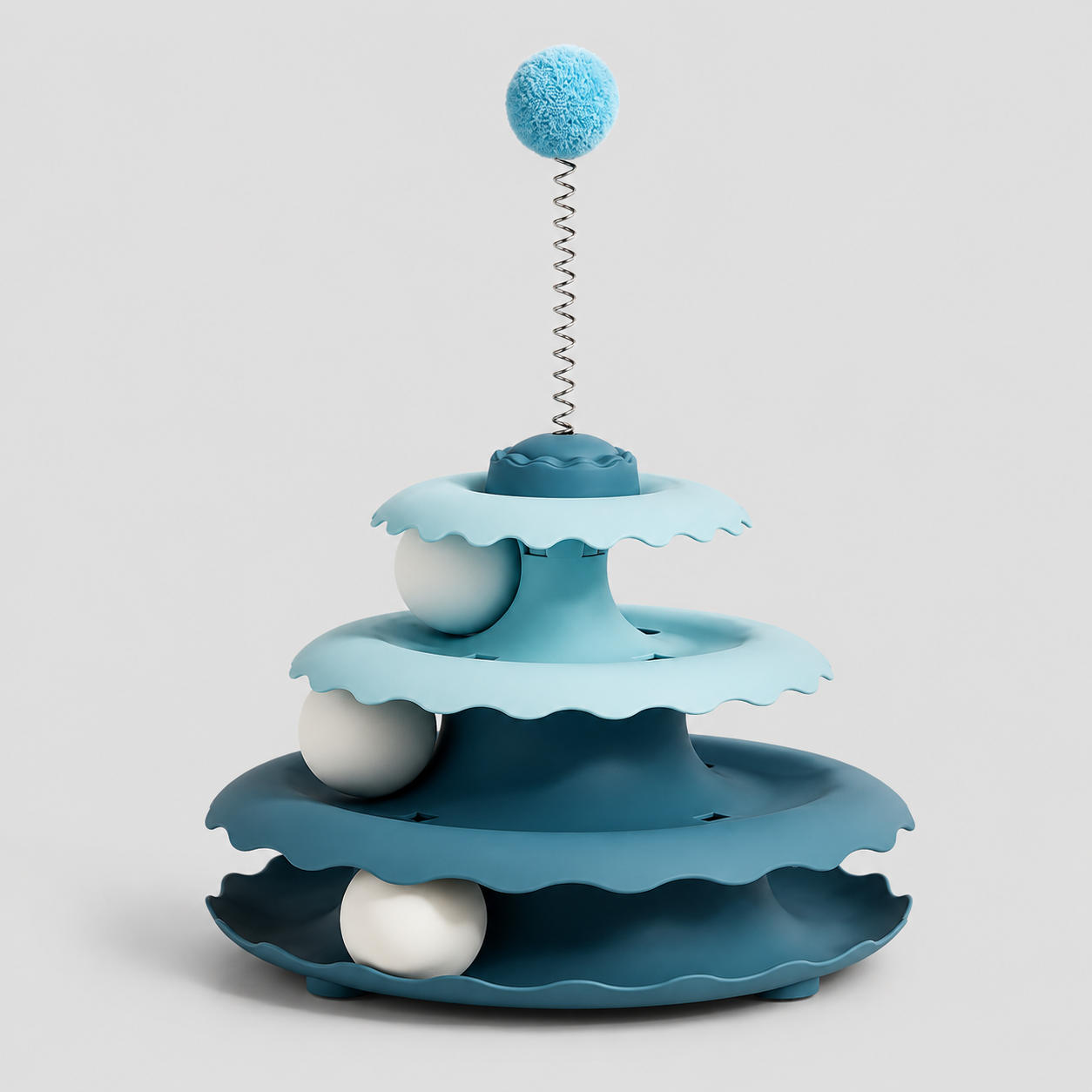 Cat Roller Tower Toy – 3-Tier Track Balls with Spring Teaser, Interactive