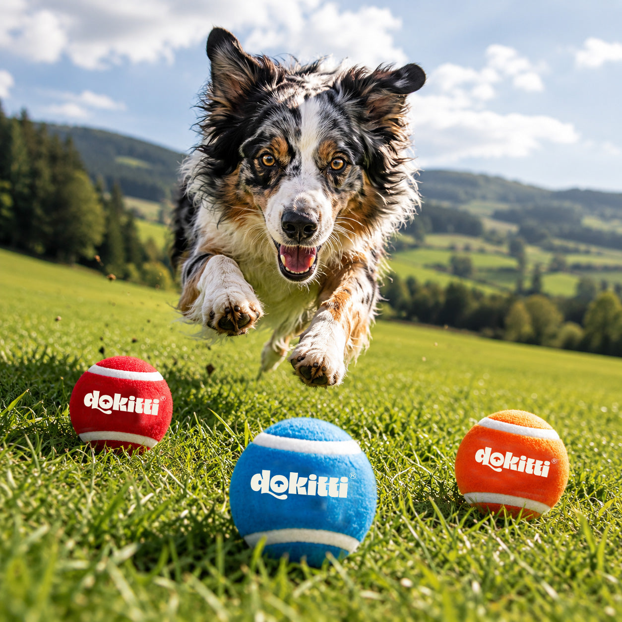 Dokitti Pet Play Ball with Squeaker for Dogs (Set of 3)