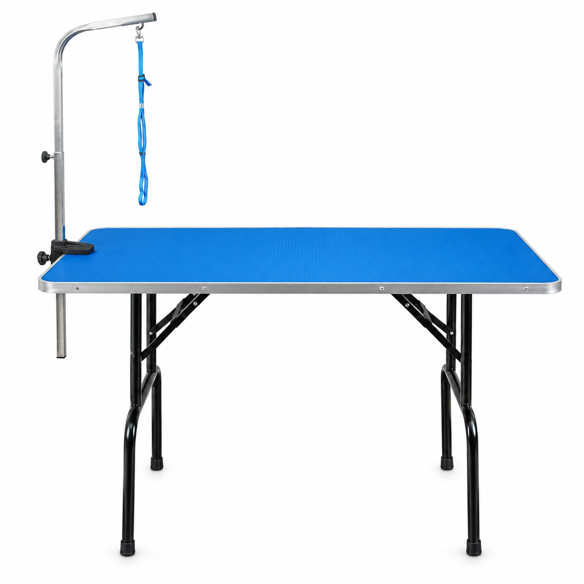 Foldable Pet Grooming Table with Adjustable Arm and Noose, Non-Slip Blue Rubber Top, Portable Dog & Cat Grooming Station for Home, Salon and Travel Use