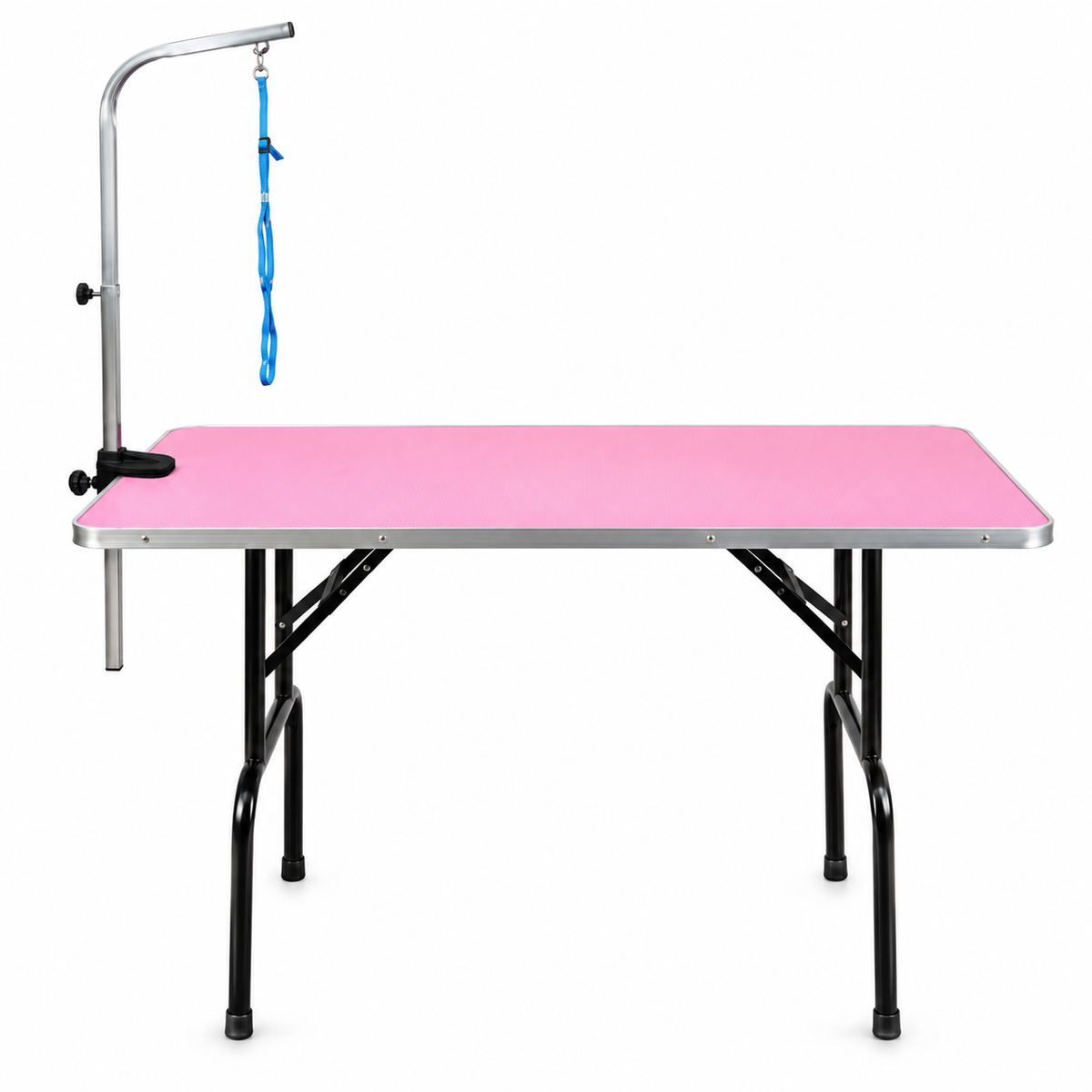 Foldable Pet Grooming Table with Adjustable Arm and Noose, Non-Slip Pink Textured Top, Portable Dog & Cat Grooming Station for Home, Salon and Travel Use