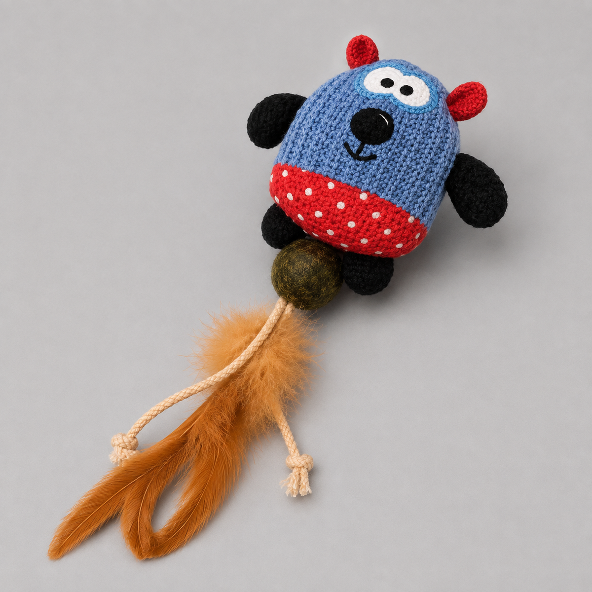 Dokitti Crochet Cat Toy with Catnip Ball & Feather Tail