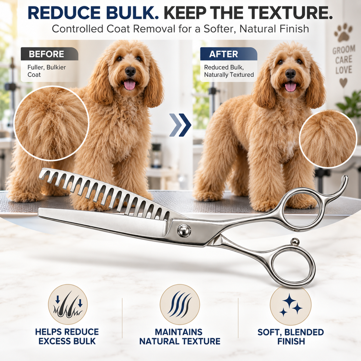 Drooma Professional Dog Grooming Chunker Scissors | Stainless Steel Wide Tooth Pet Chunking Shear with Finger Rest | Blending & Finishing for Dogs & Cats