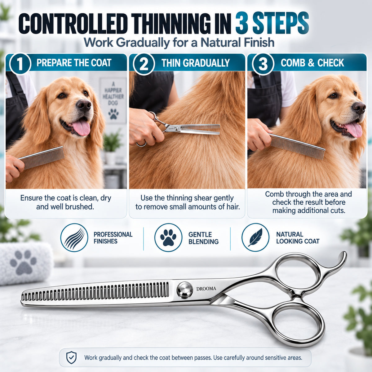 Drooma  Professional Dog Grooming Thinning Scissors | Stainless Steel Pet Thinning Shear with Finger Rest | Blending & Texturizing Shear for Dogs & Cats