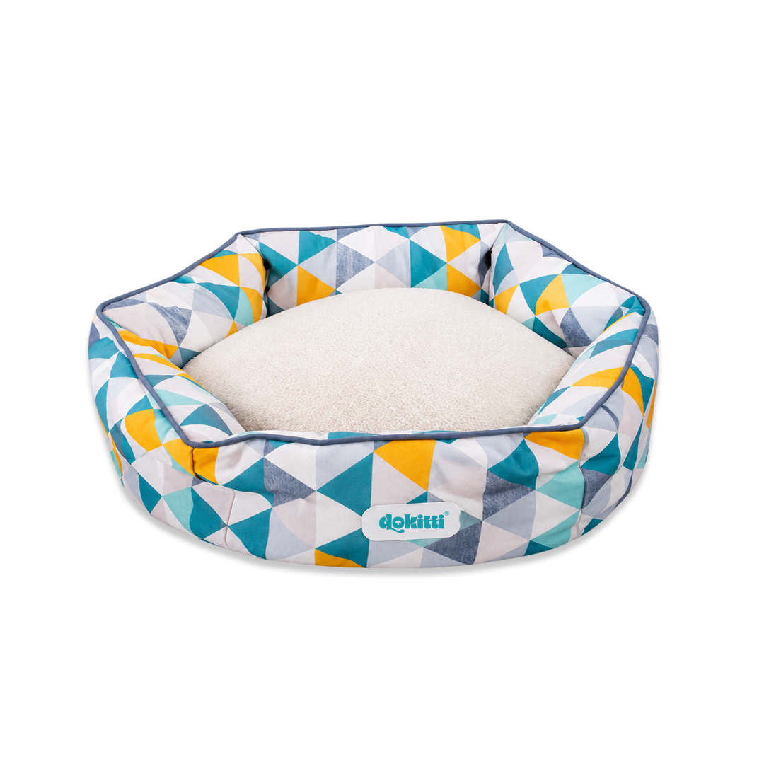 Dokitti Geometric Print Bolster Pet Bed - White