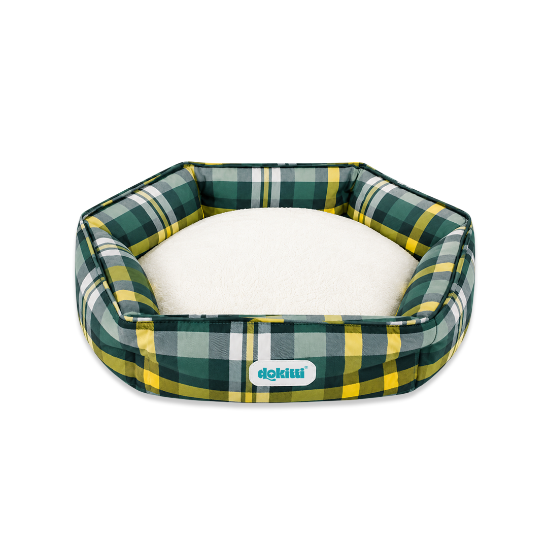 Dokitti Geometric Print Bolster Pet Bed- Green