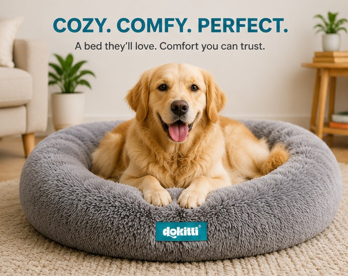 Donut Bed for Dogs & Cats | Plush Round Anxiety Relief Bed | 2 Sizes
