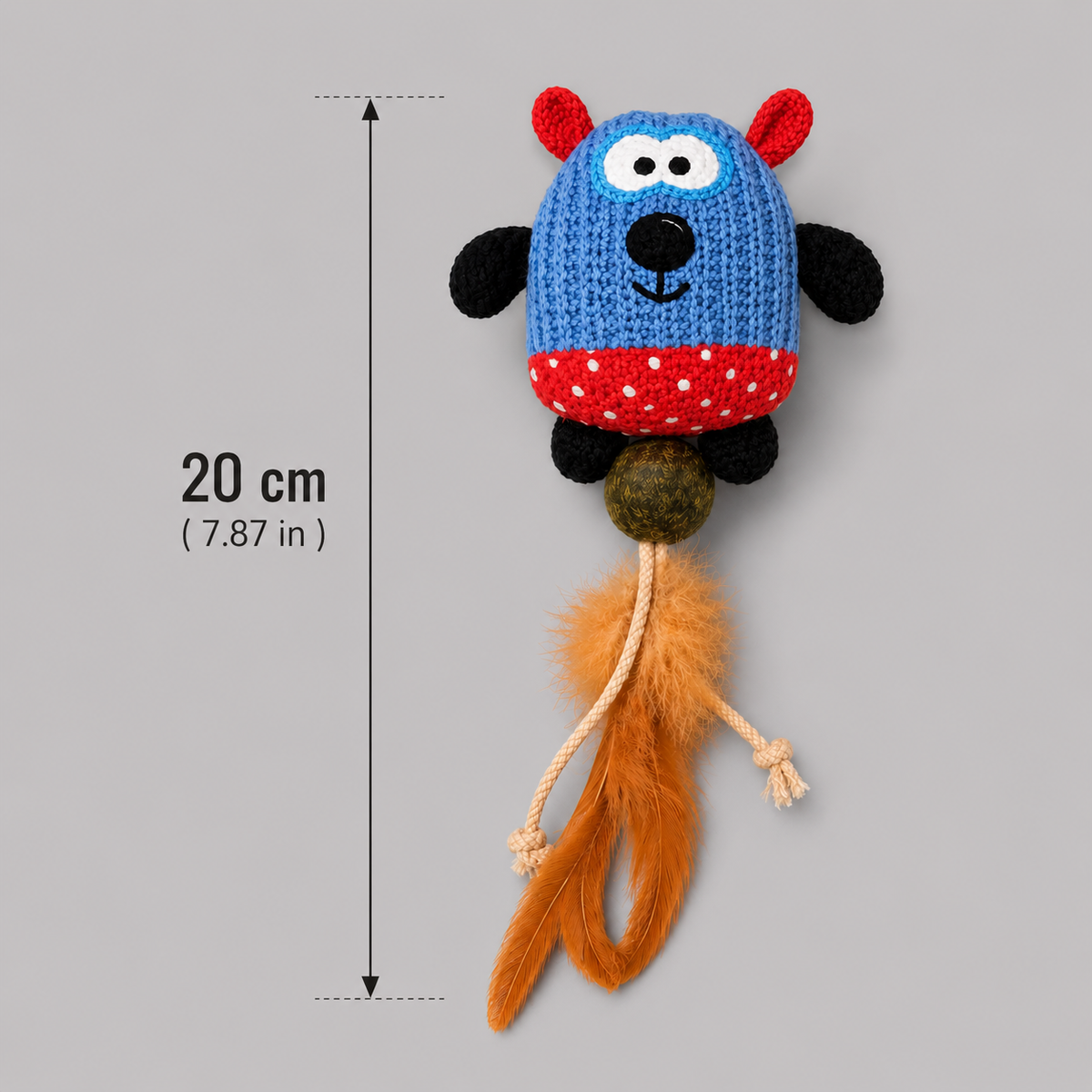 Dokitti Crochet Cat Toy with Catnip Ball & Feather Tail
