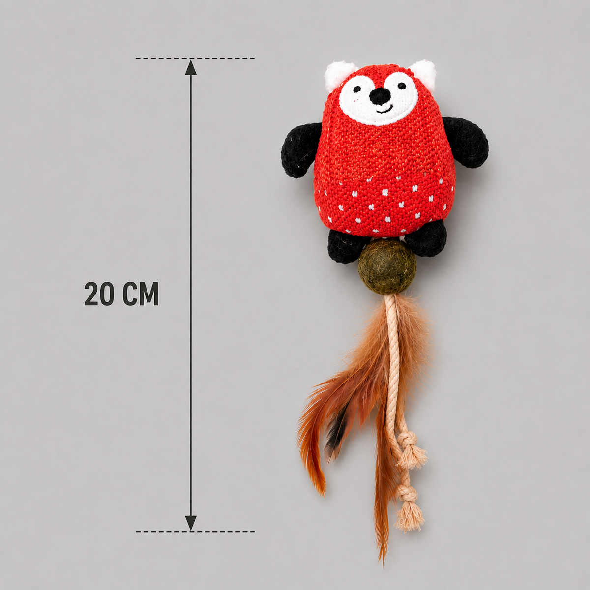 Dokitti Knitted Fox Cat Toy with Catnip Ball, Feathers & Rope Tails