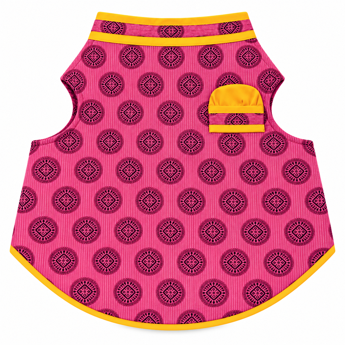 Regal Kurta for Dogs, Festive Party Wear Dog Outfit with Yellow Trim and Back Pocket Detail, Ethnic Printed Clothes for Small, Medium, Large Dogs