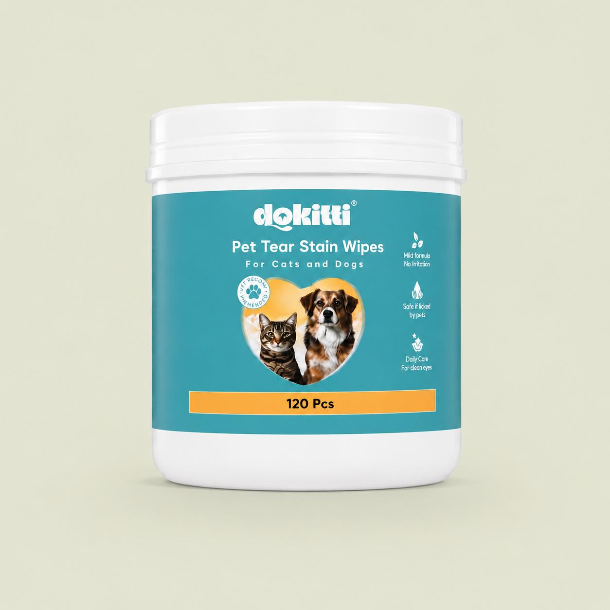 Dokitti Tear Stain Wipes for Dogs & Cats – Gentle Eye Cleaning Wipes, 120 Pcs