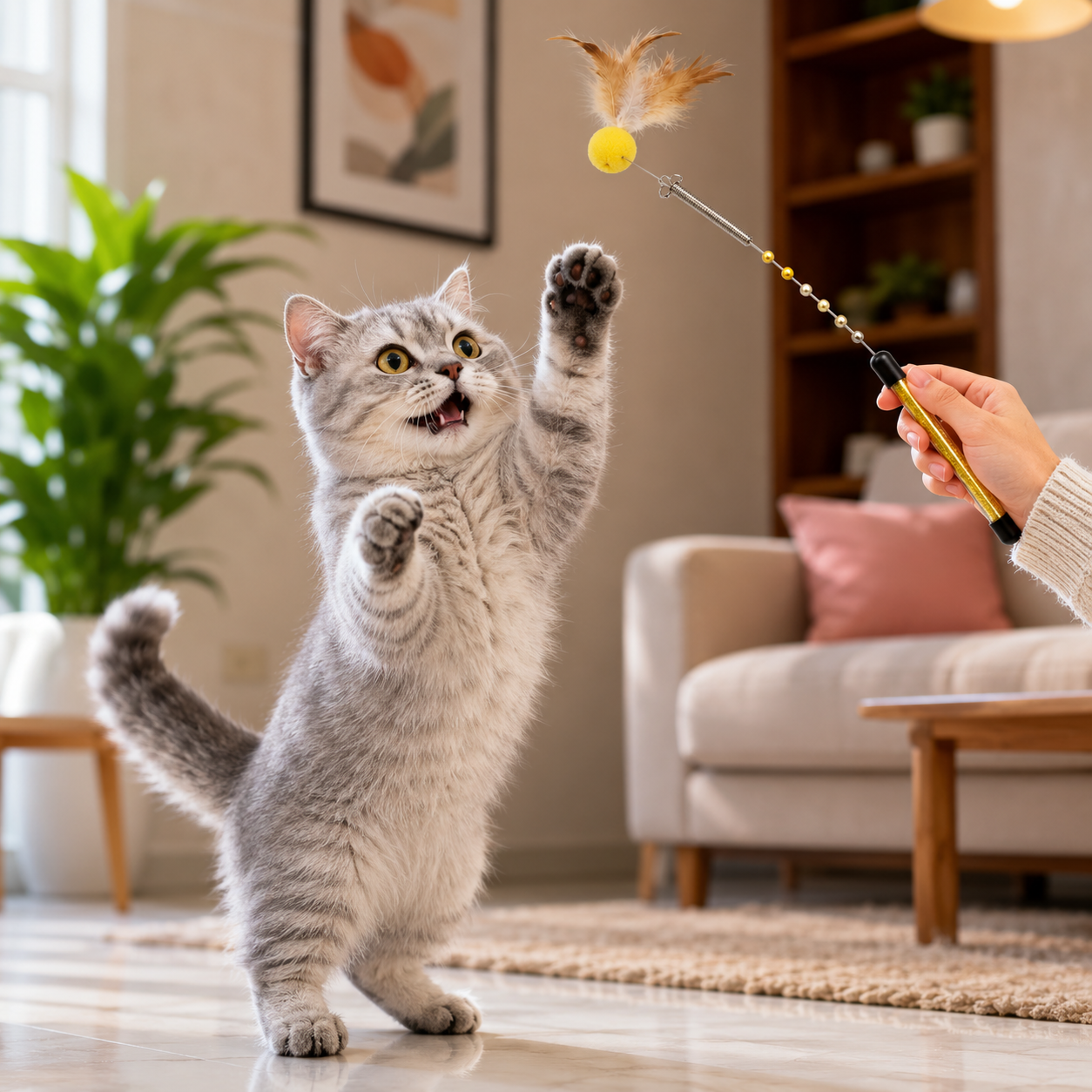 CAT TEASING STICK - HAIRY IRON BALL