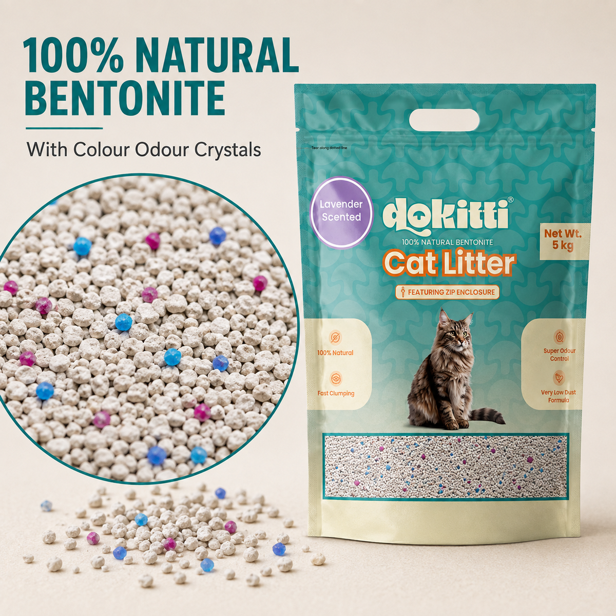 Dokitti Lavender Bentonite Clumping Cat Litter 5kg