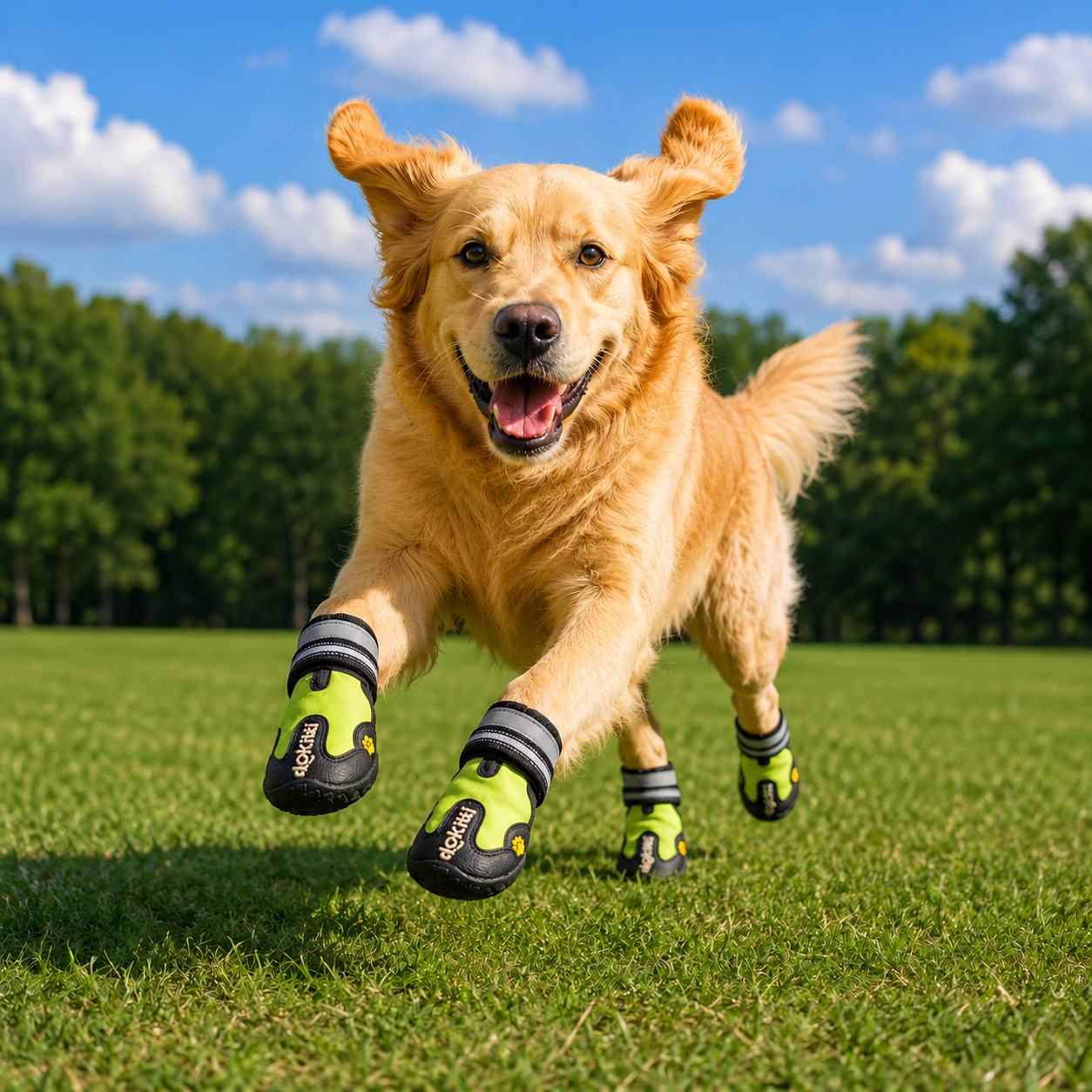 Anti-Slip Dog Shoes – Waterproof Paw Protector Boots, Reflective Green (Set of 4)