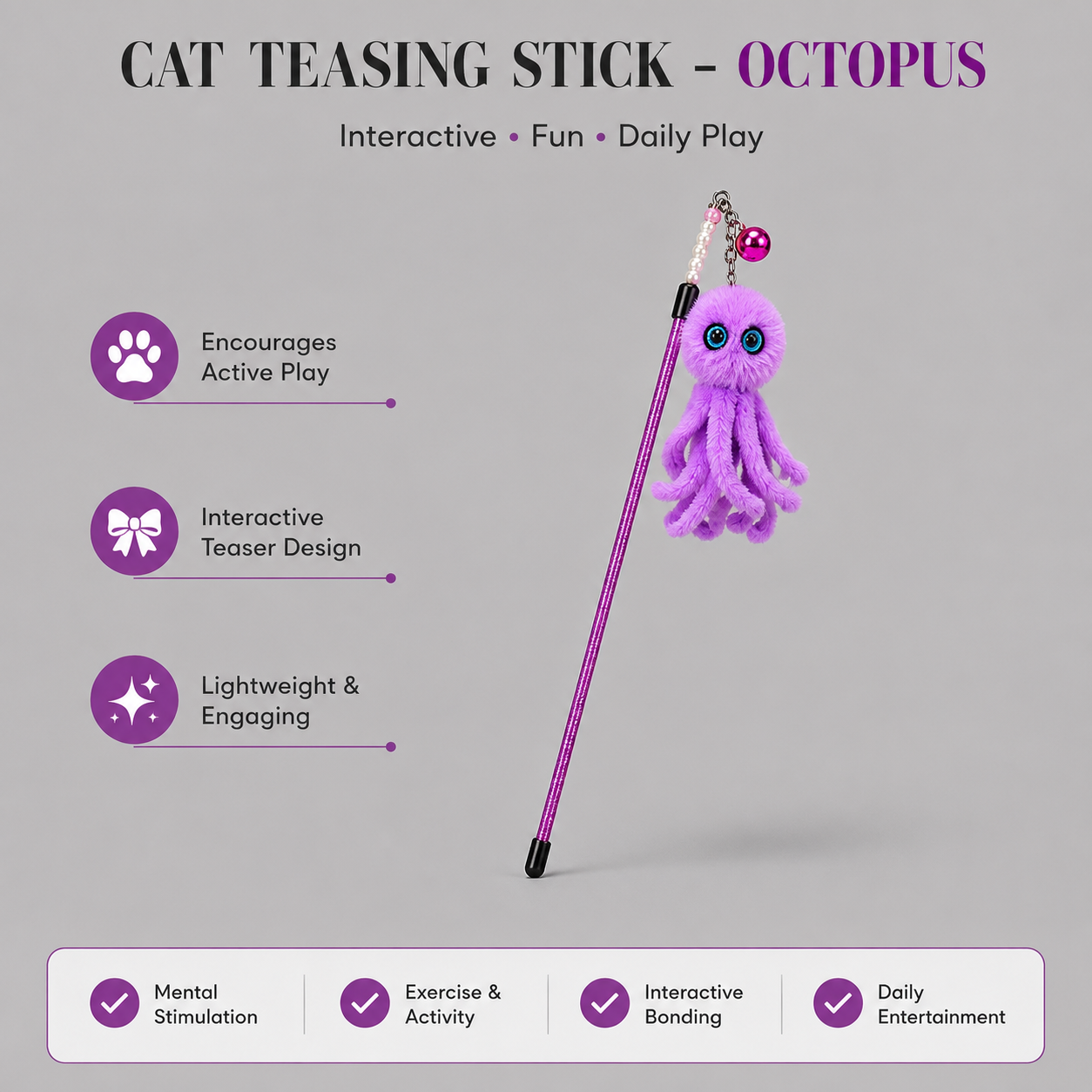 CAT TEASING STICK- OCTOPUS LAVENDER