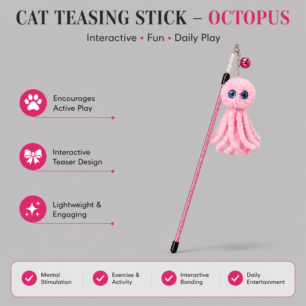 CAT TEASING STICK- OCTOPUS LIGHT PINK