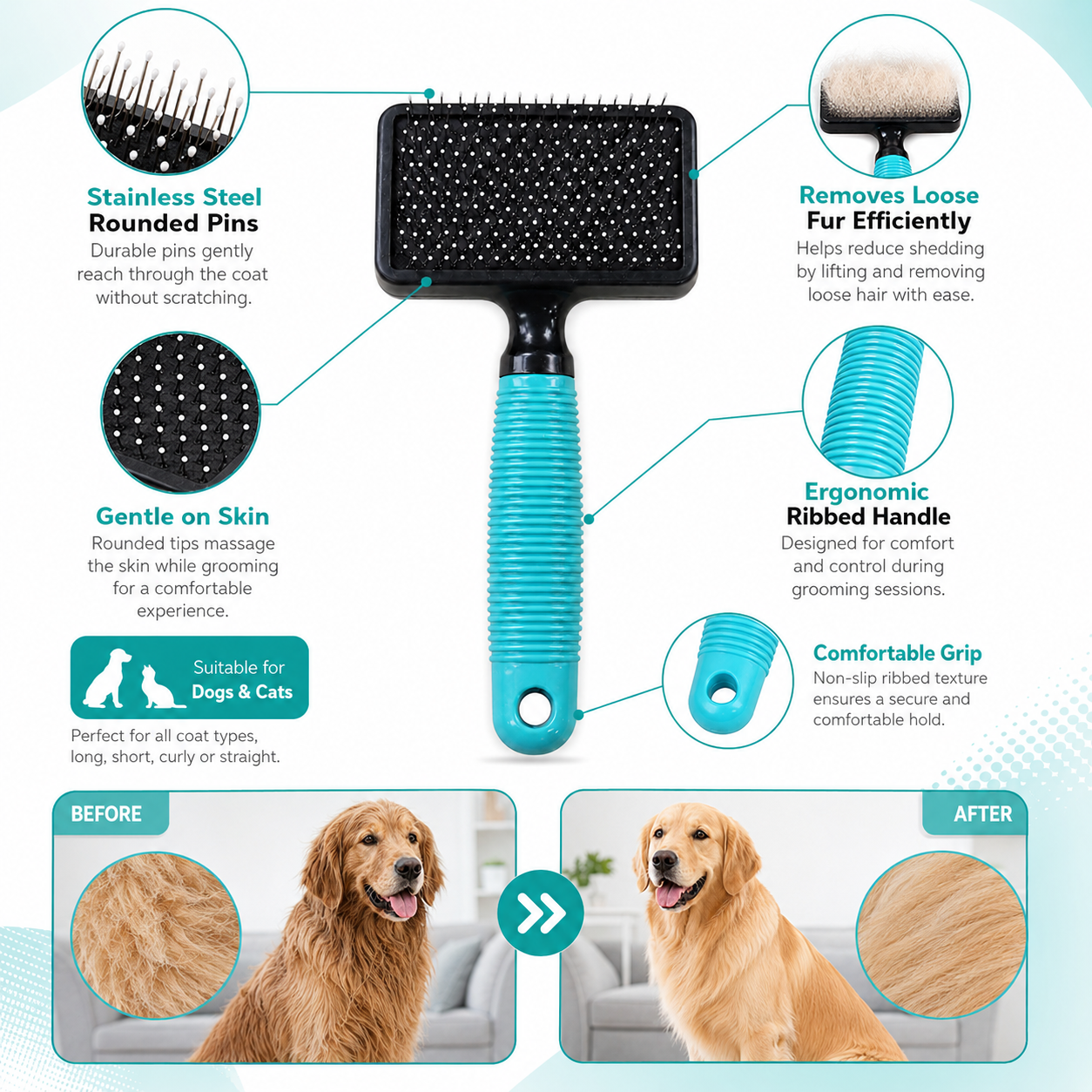 Dokitti Double Sided Bristle Brush for Dogs & Cats