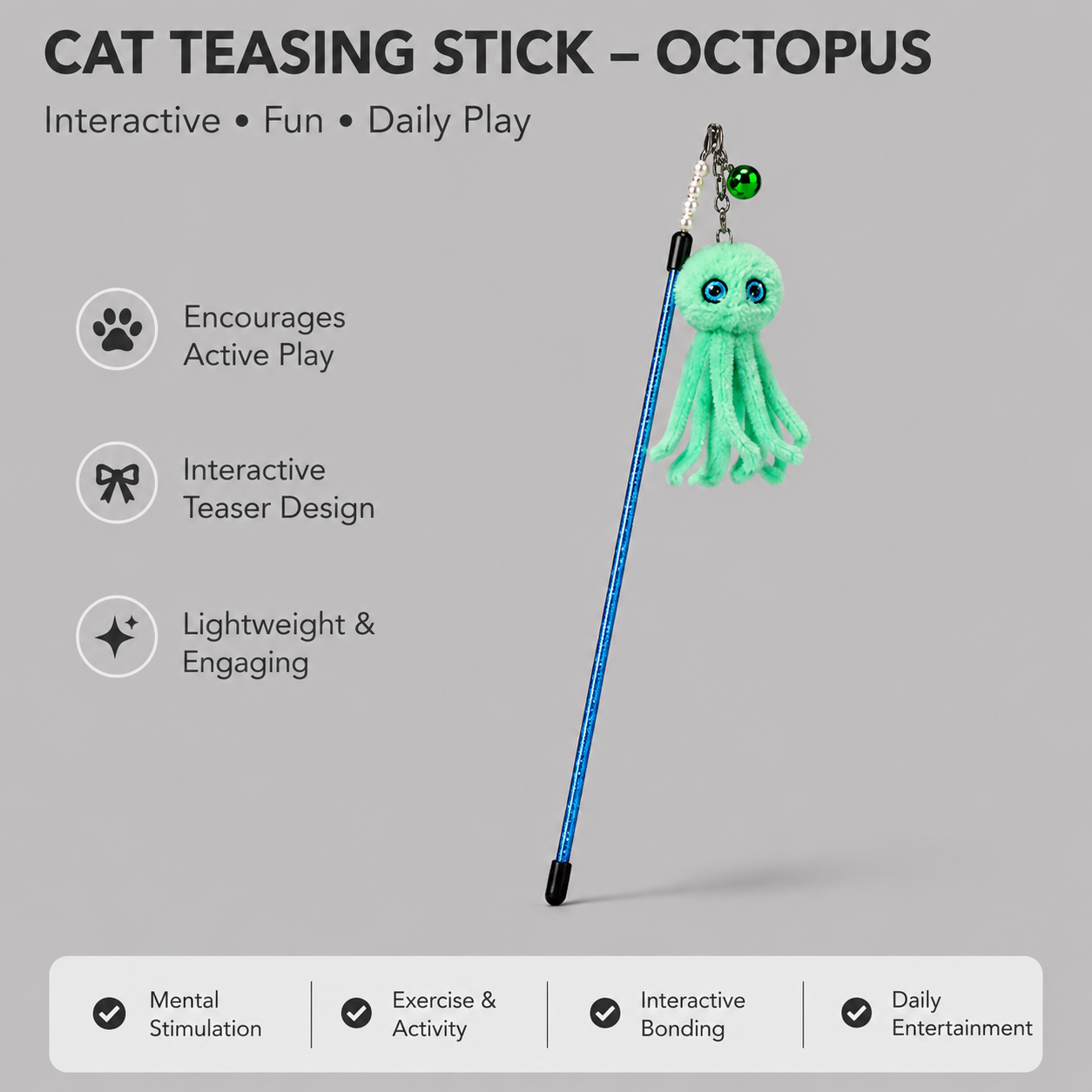 CAT TEASING STICK- OCTOPUS MINT GREEN