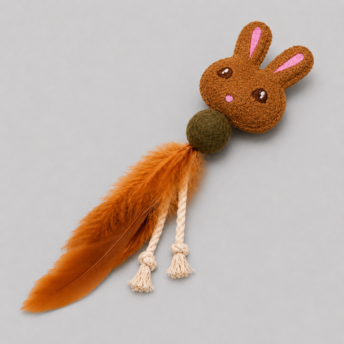 Dokitti Bunny Cat Teaser Toy with Catnip Ball, Feathers & Rope Tails