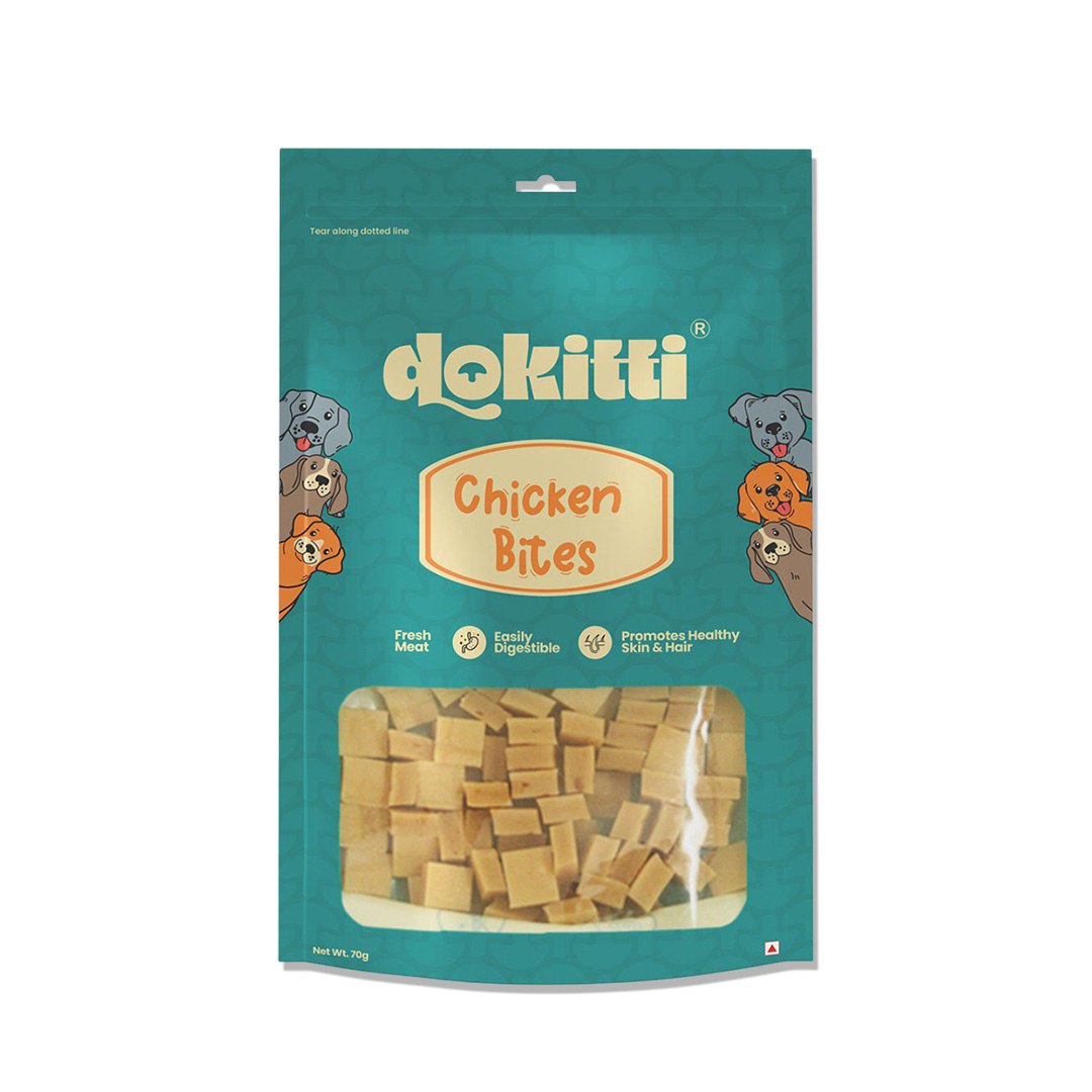 Dokitti Chicken Bites Dog Treats | High Protein Natural Training Treats for Dogs
