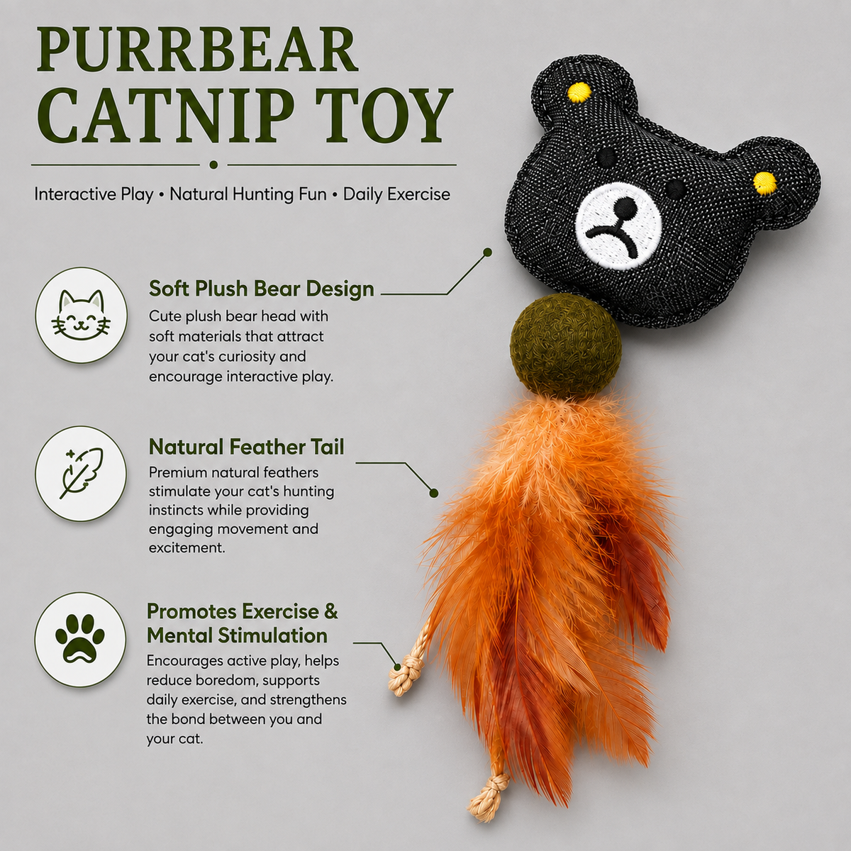 Dokitti Interactive Cat Teaser Wand with Plush Mouse & Bell – Flexible Wand Toy for Indoor Cats, Encourages Hunting, Exercise & Stronger Bonding