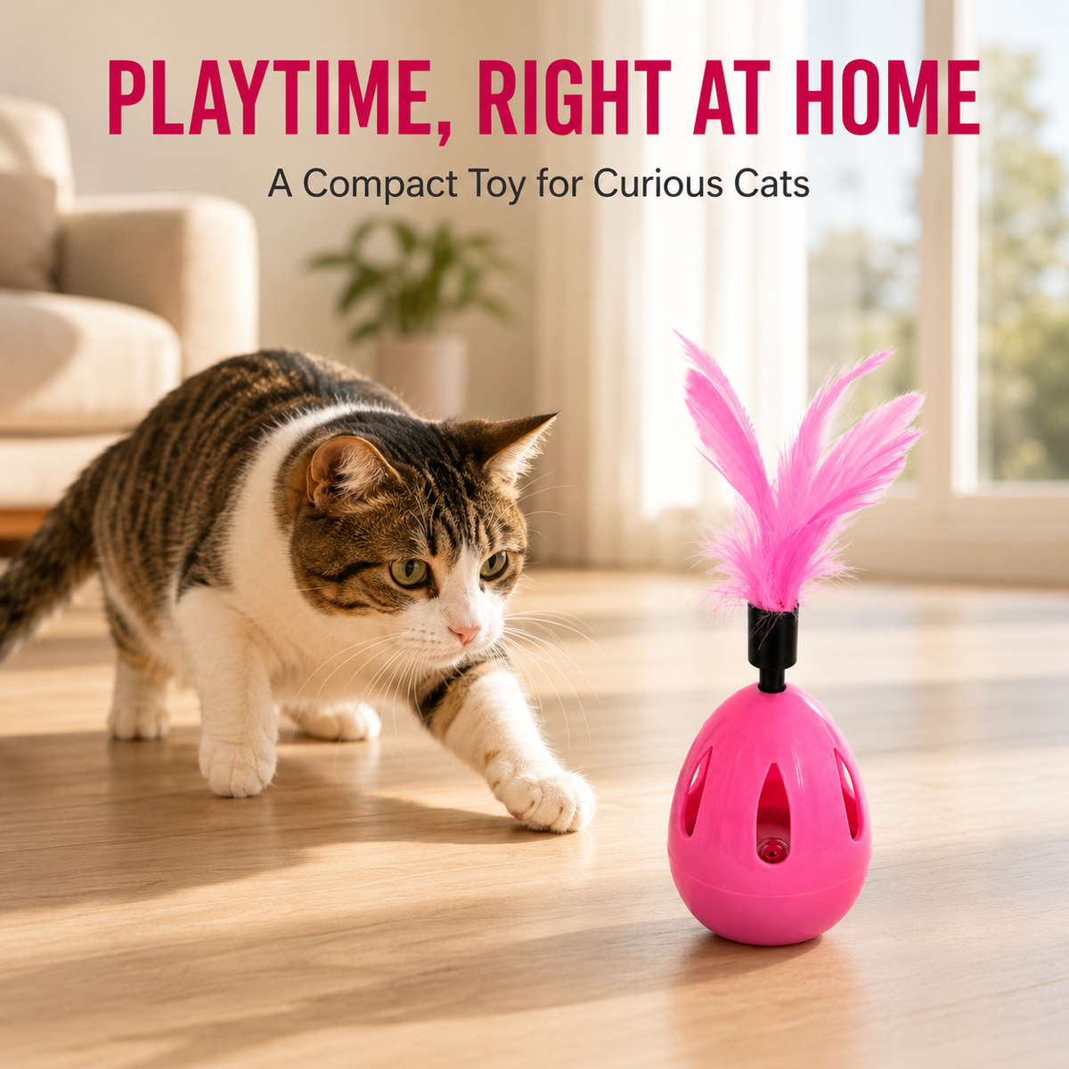 Dokitti Feather Tumbler Cat Toy with Bell Ball Inside