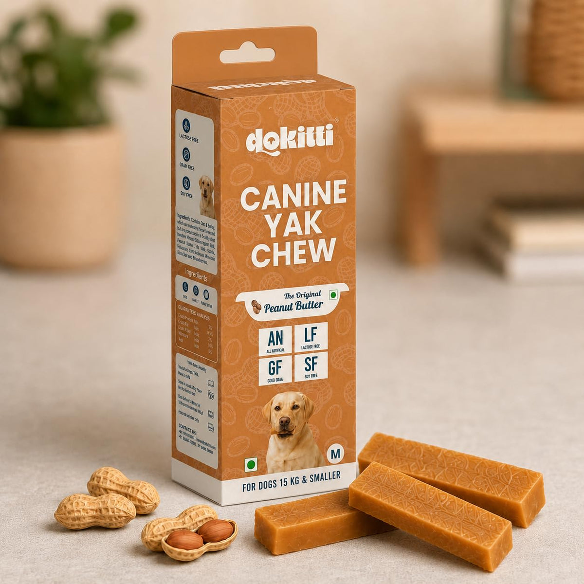 Dokitti Canine Yak Chew Peanut Butter Dog Treat, Medium