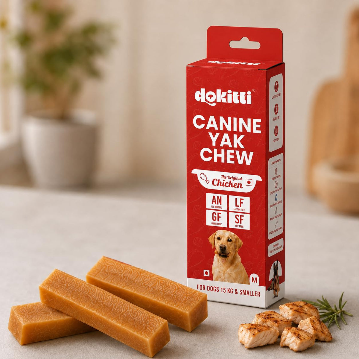 Dokitti Canine Yak Chew Chicken Dog Treat, Medium