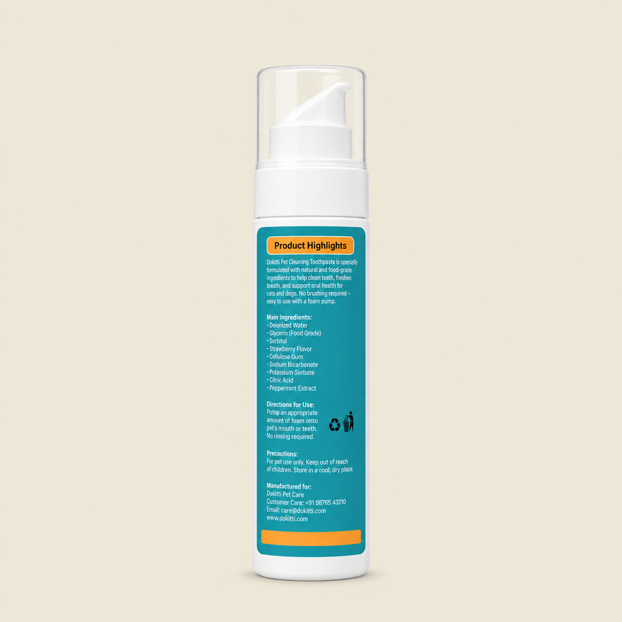 Dokitti Pet Toothpaste for Dogs & Cats – Strawberry No-Brush Dental Care, 100ml