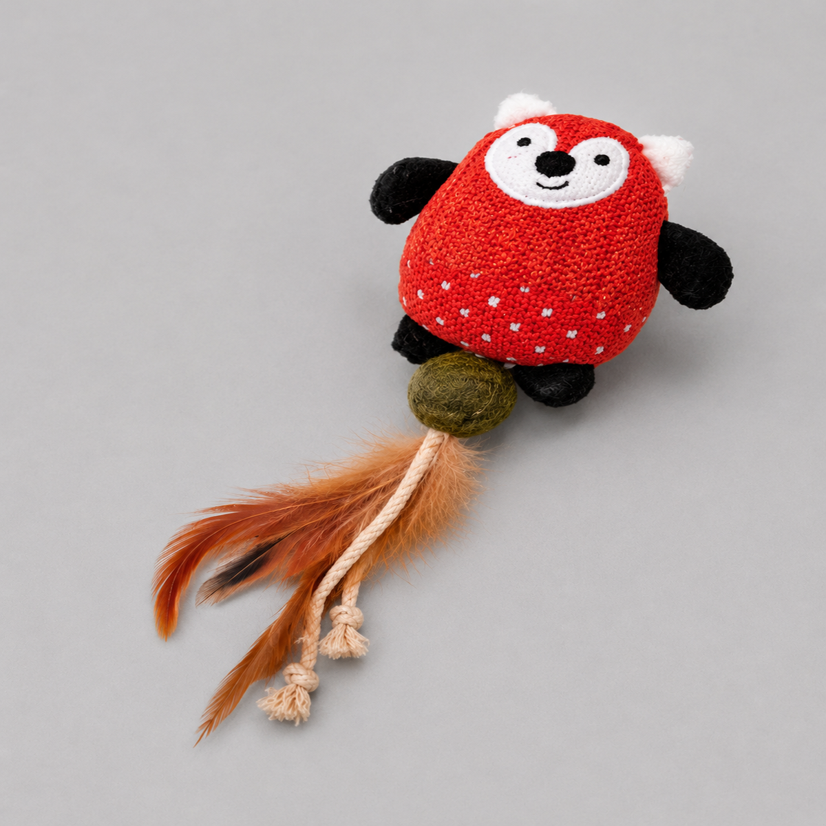 Dokitti Knitted Fox Cat Toy with Catnip Ball, Feathers & Rope Tails