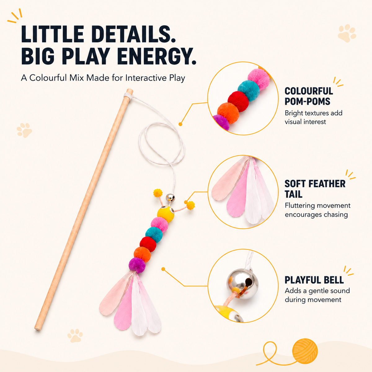 CATERPILLAR RAINBOW POM TEASER WAND
