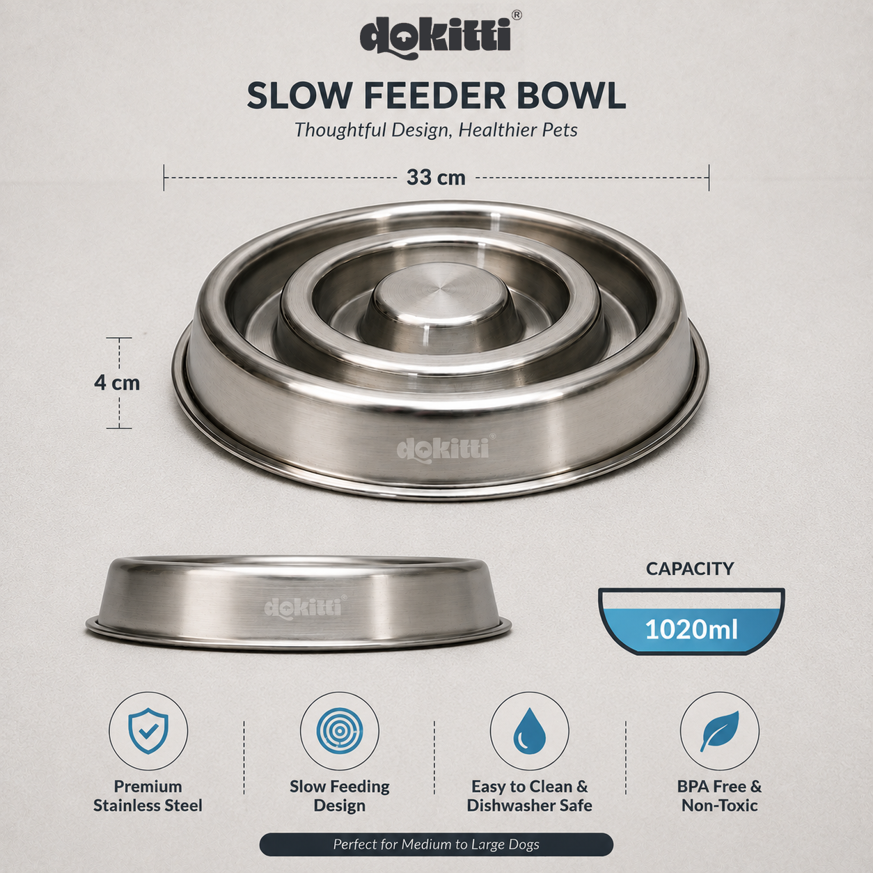Dokitti Spiral Steel Slow Feeder Bowl