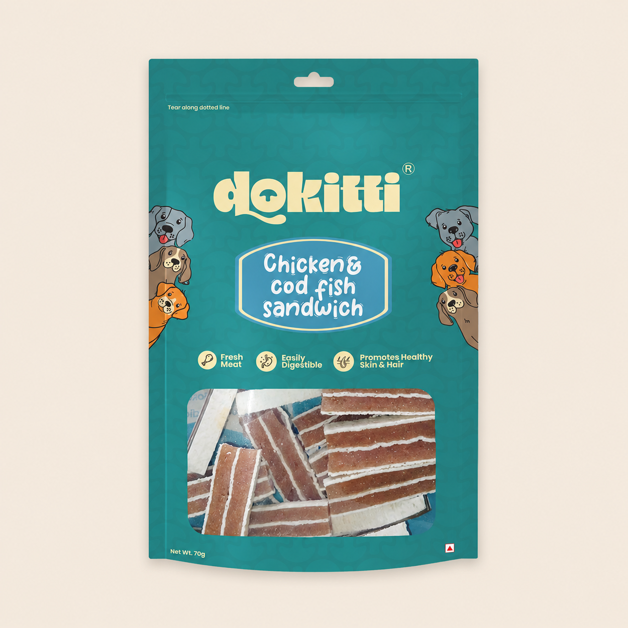 Dokitti Chicken & Cod Fish Sandwich – Omega-3 Dog Treats