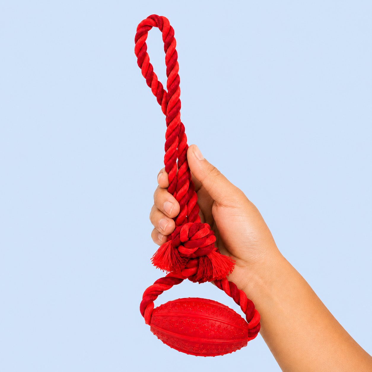 Dokitti Dental Rugby Ball with Rope for Dogs-Red