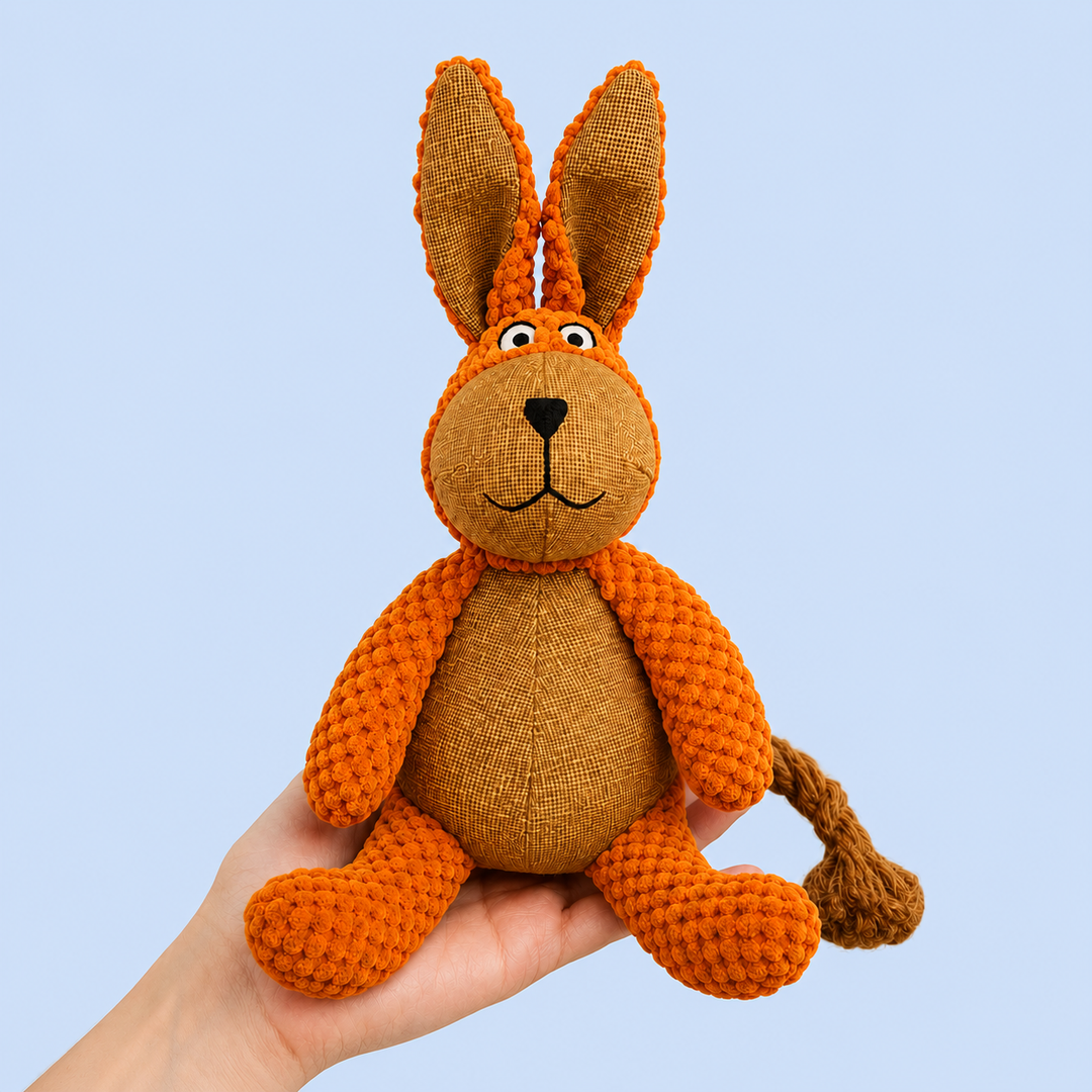 Dokitti Burlap Bunny Plush Dog Toy with Squeaker