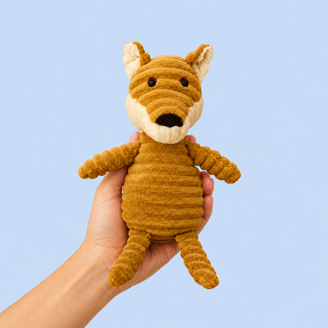 Dokitti Fuzzy Fox Corduroy Plush Dog Toy with Squeaker