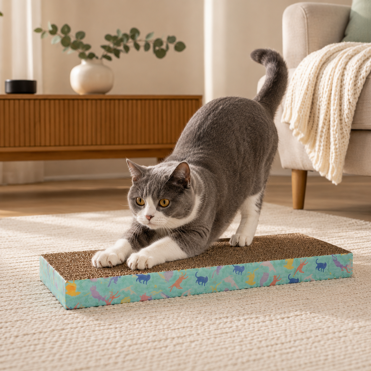 Dokitti Double Wide Cat Scratcher with Catnip – Flat Corrugated Cardboard Scratch Pad