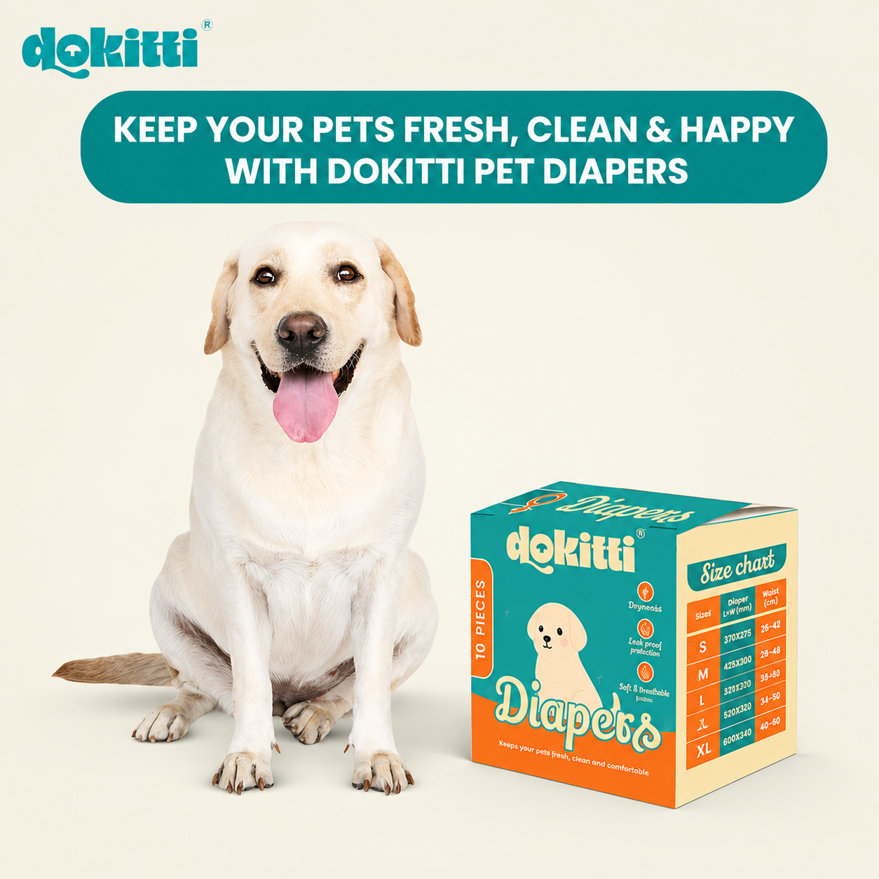 Dokitti Female Dog Diapers – Leak-Proof Disposable (10pcs Pack)