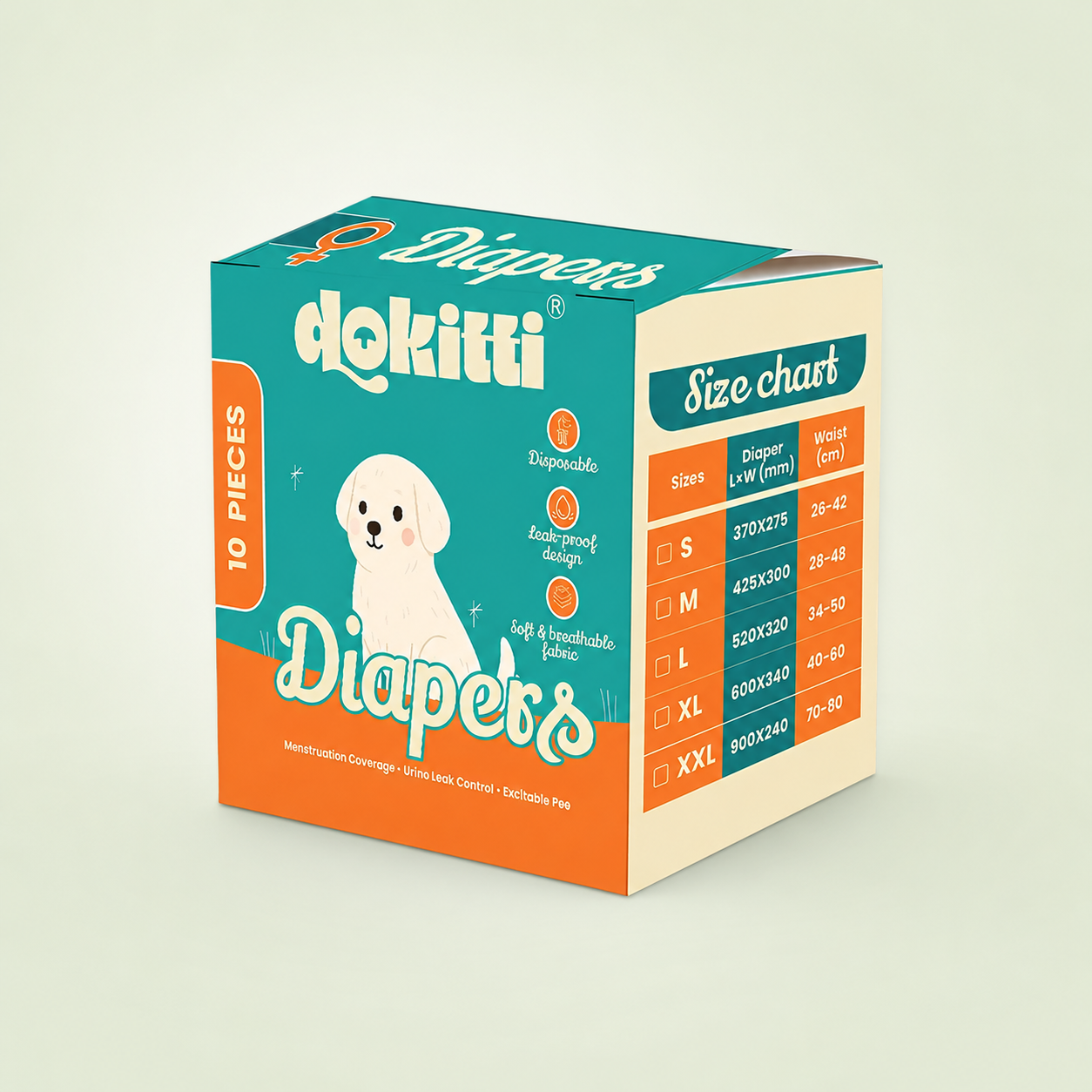 Dokitti Female Dog Diapers – Leak-Proof Disposable (10pcs Pack)
