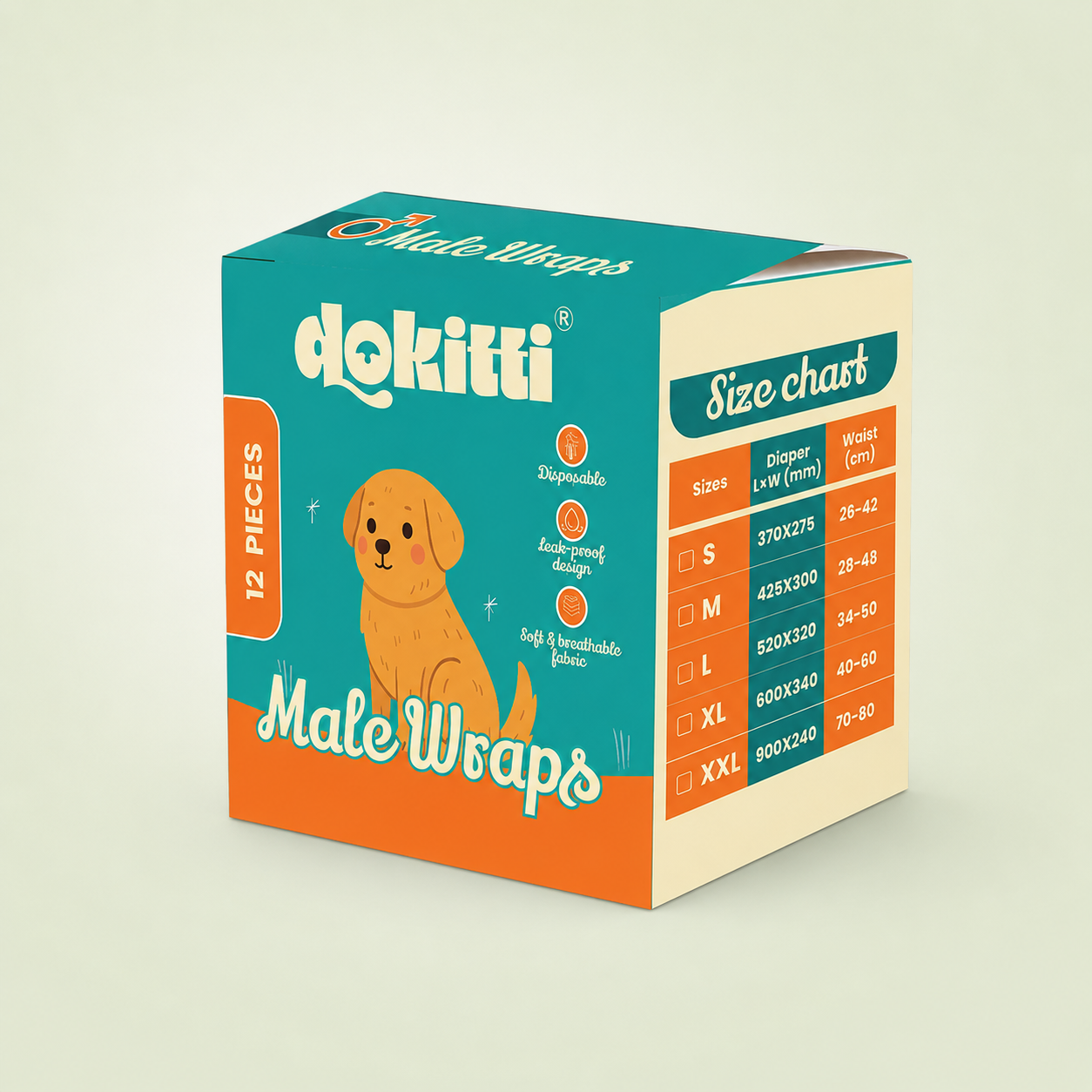 Dokitti Male Dog Wraps – Leak-Proof Disposable (12pcs Pack)