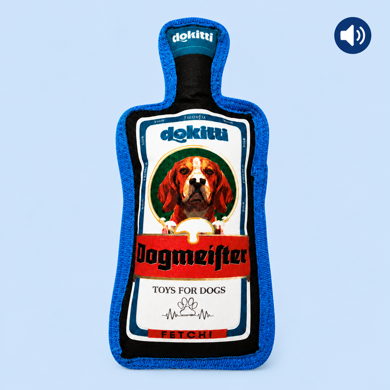 Dokitti Dogmeister Bottle Plush Dog Toy with Squeaker