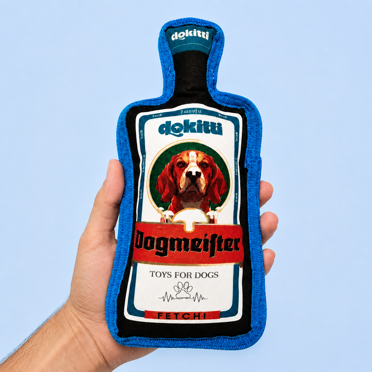 Dokitti Dogmeister Bottle Plush Dog Toy with Squeaker
