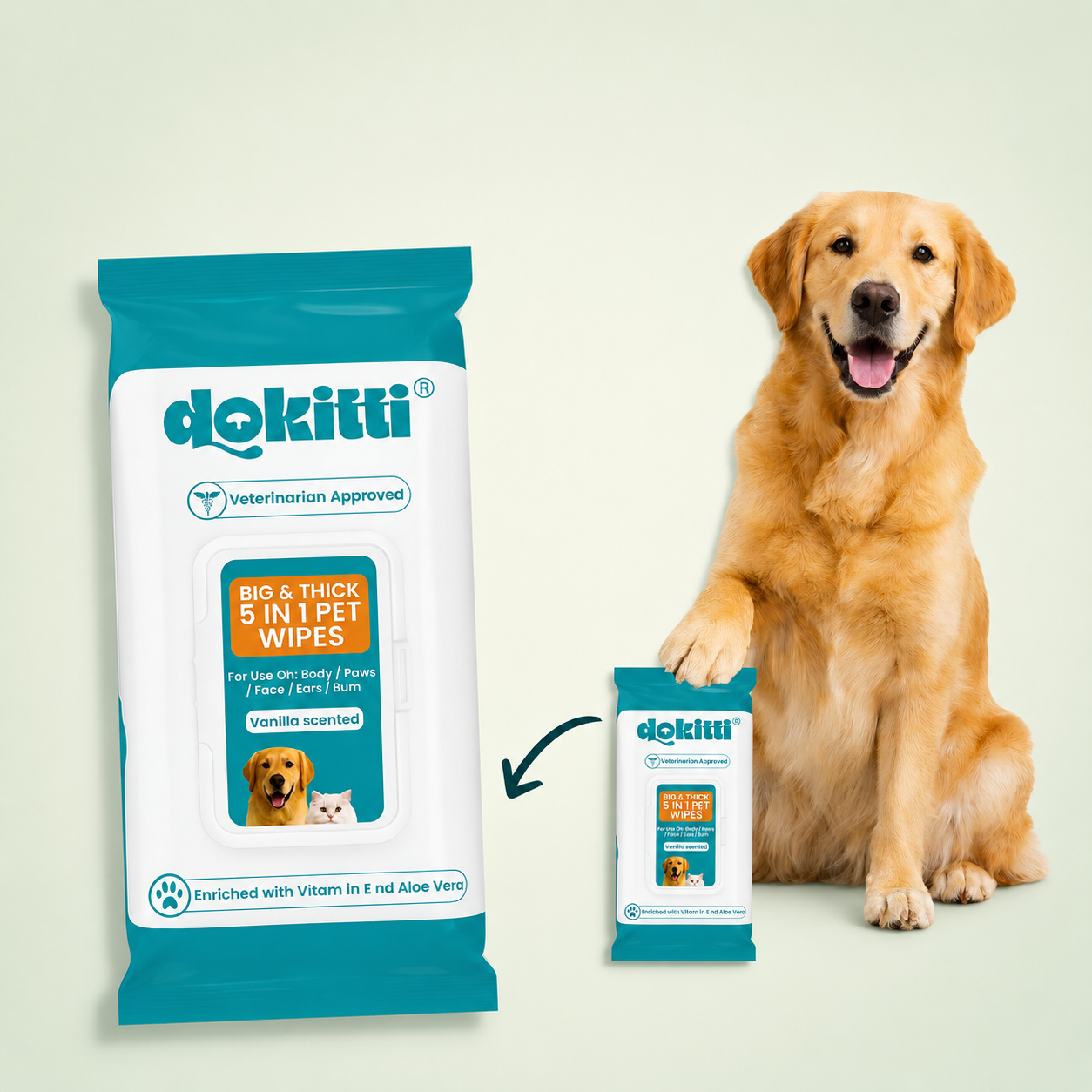 Dokitti Pet Wipes for Dogs & Cats – 5-in-1 80Pcs