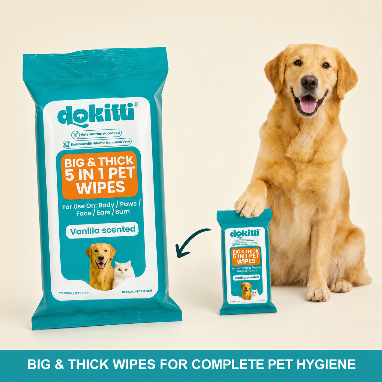 Dokitti Travel Pet Wipes for Dogs & Cats – 15 Pcs