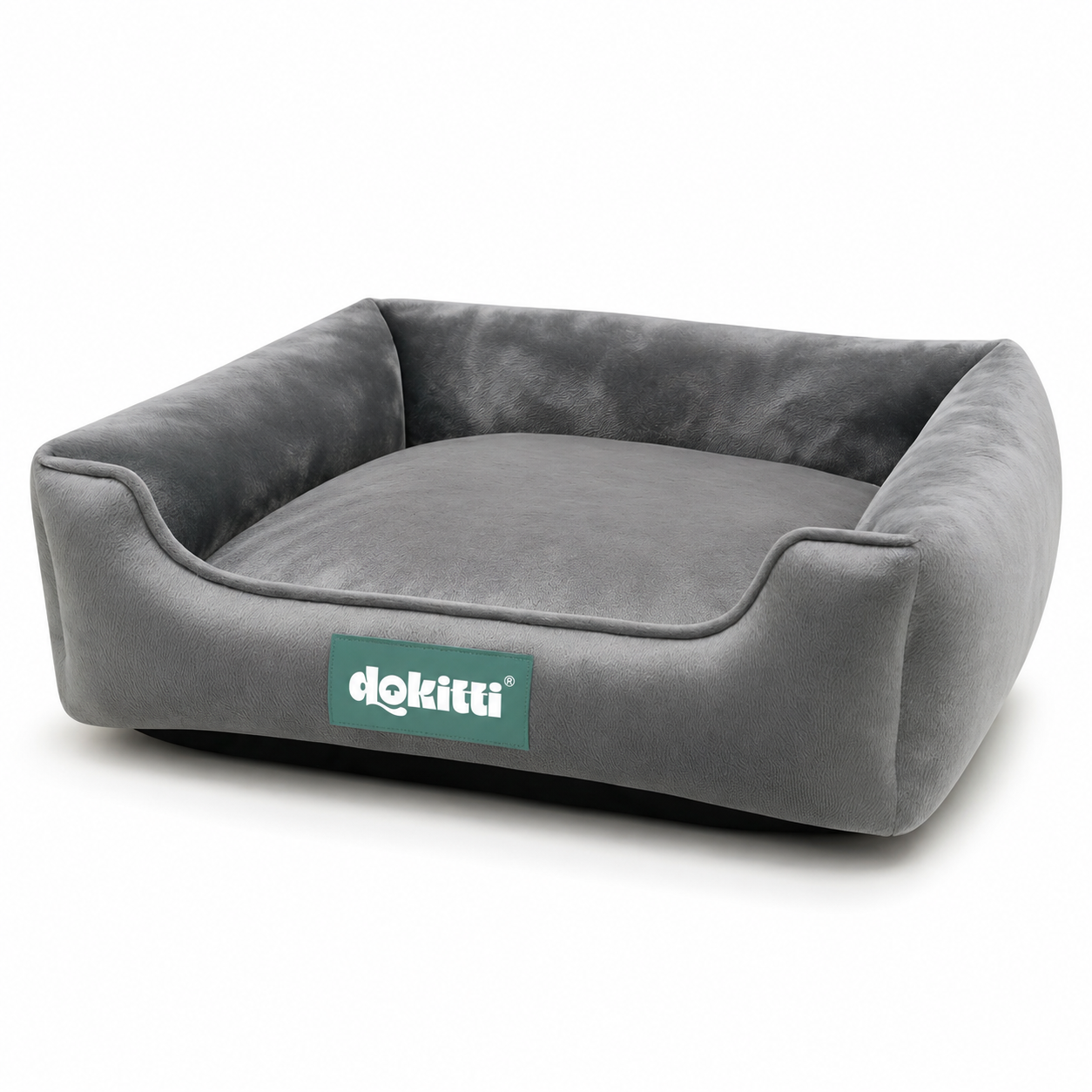 Grey Luxe Lounger Dog Bed | Velvet Bolster Pet Bed | M, L & XXL