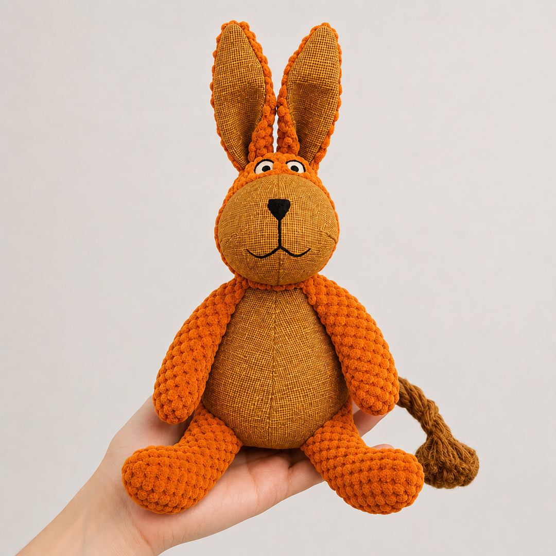 Dokitti Burlap Bunny Plush Dog Toy with Squeaker