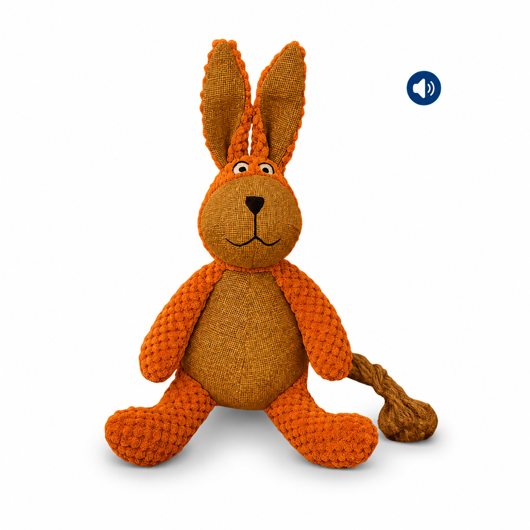 Dokitti Burlap Bunny Plush Dog Toy with Squeaker