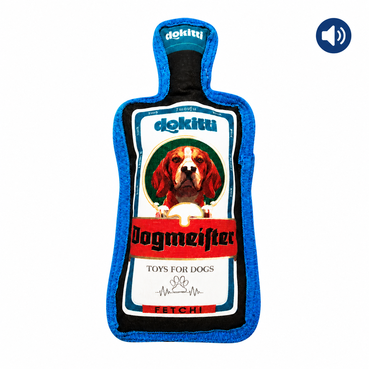Dokitti Dogmeister Bottle Plush Dog Toy with Squeaker