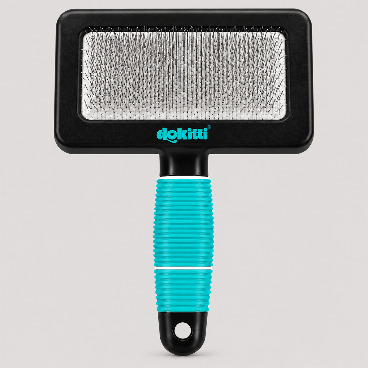 Dokitti Slicker Brush for Dogs and Cats, Wide 12 cm Head with Dense Fine Pins, Anti Slip Ribbed Handle, Removes Loose Fur and Tangles from Long Short Coats